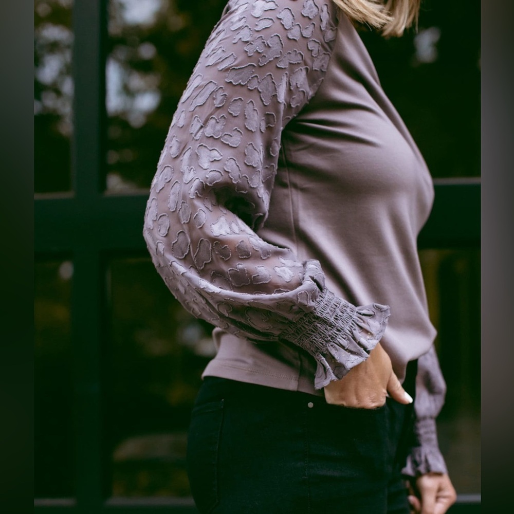 *ANN TAYLOR* Dk. Gray V-Neck Long Sleeve Sheer Top Size Large